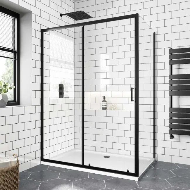 London Matt Black 6mm Sliding Shower Enclosure 1400x900mm