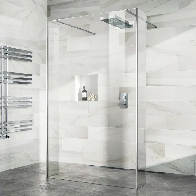Copenhagen Easy Clean 8mm Walk Through Wet Room Shower Glass Panel 1200mm & 250mm Return Panel
