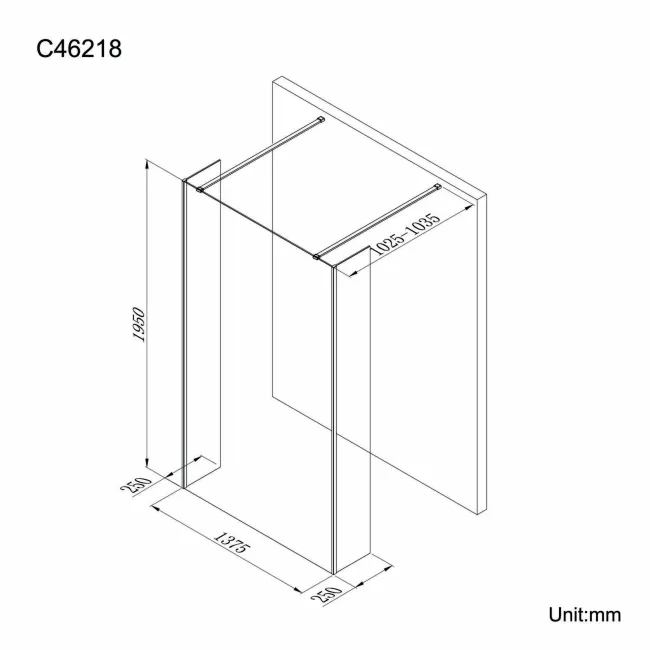 Copenhagen Easy Clean 8mm Walk Through Wet Room Shower Glass Panel 1400mm & 250mm Return Panel
