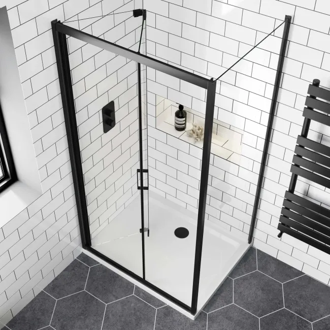 London Matt Black 6mm Bifold Shower Enclosure 1000x700mm