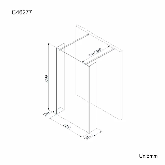 Munich Matt Black Framed 8mm Walk Through Wet Room Shower Glass Panel 1200mm & 250mm Return Panel