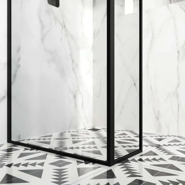 Munich Matt Black Framed 8mm Wet Room Shower Glass 700mm & 250mm Return Panel