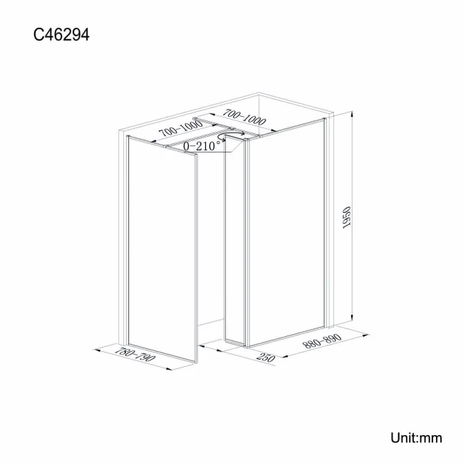 Munich Matt Black Framed 8mm Walk In Shower Enclosure 900mm & 800mm Glass with Pivotal Return Panel