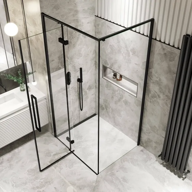 Helsinki Matt Black Premium Easy Clean 8mm Hinged Shower Enclosure 1100x900mm