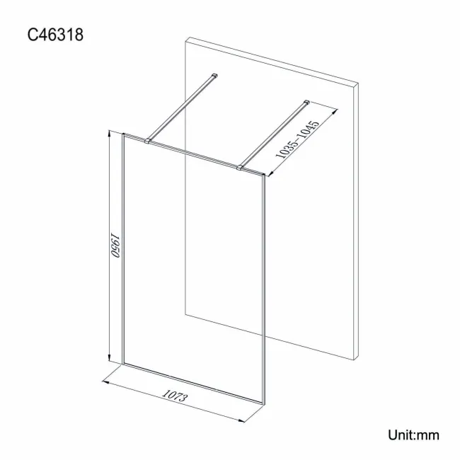 Munich Matt Black Framed 8mm Walk Through Wet Room Shower Glass Panel 1100mm
