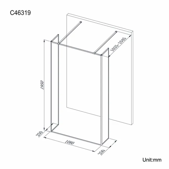 Munich Matt Black Framed 8mm Walk Through Wet Room Shower Glass Panel 1100mm & 250mm Return Panel