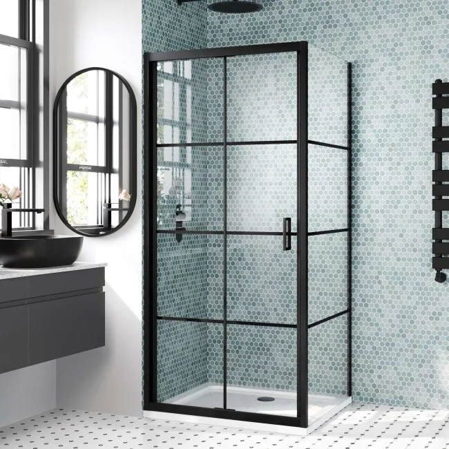 London Matt Black Grid 6mm Bifold Shower Enclosure 900x760mm
