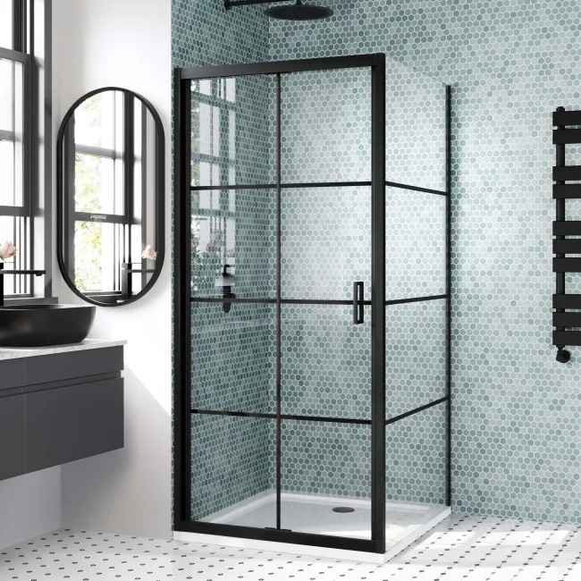 London Matt Black Grid 6mm Bifold Shower Enclosure 900x900mm
