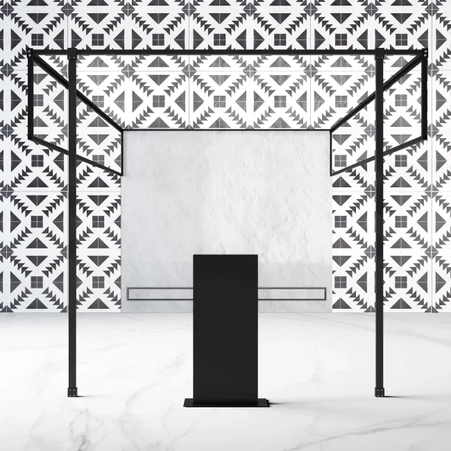 Munich Matt Black Framed 8mm Walk Through Wet Room Shower Glass Panel 1400mm & 250mm Return Panel