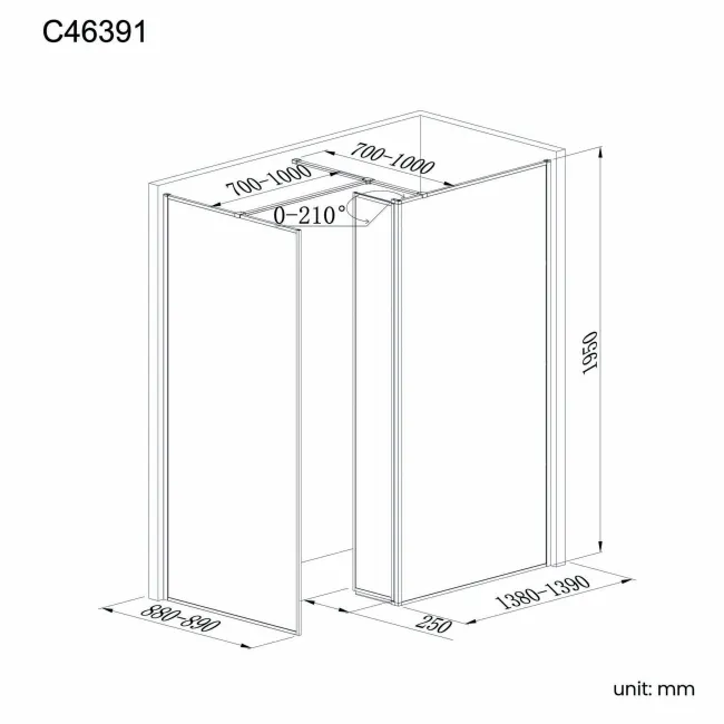 Munich Matt Black Framed 8mm Walk In Shower Enclosure 1400mm & 900mm Glass with Pivotal Return Panel