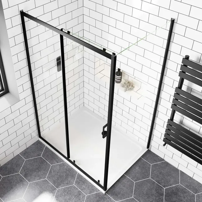 London Matt Black 6mm Sliding Shower Enclosure 1100x760mm