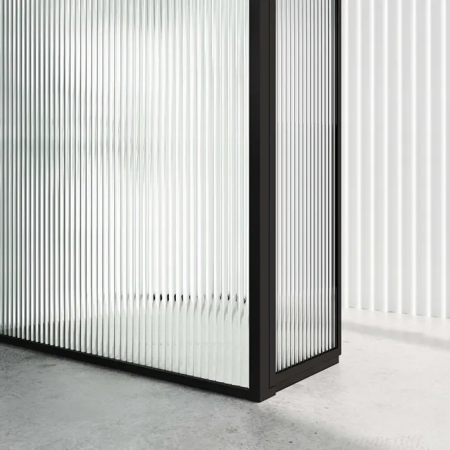Munich Fluted Effect Matt Black Framed 8mm Wet Room Shower Glass 900mm & 250mm Pivotal Return Panel