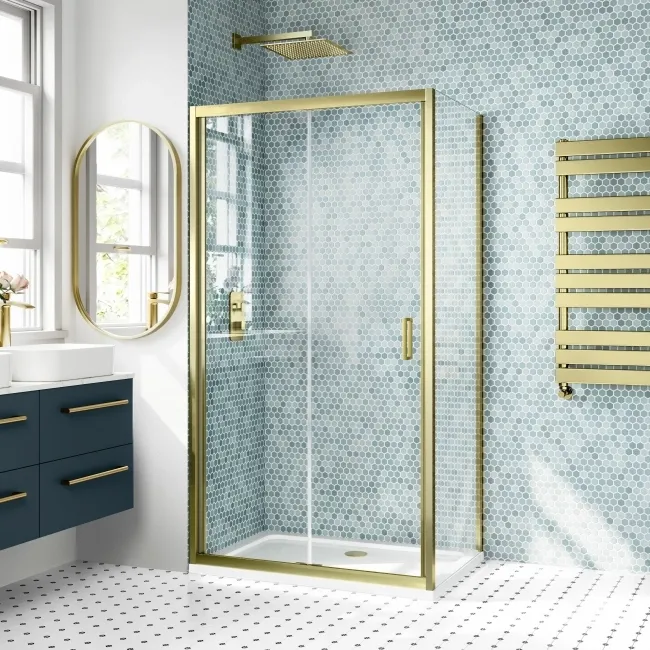 London Brushed Brass 6mm Bifold Shower Enclosure 1000x760mm
