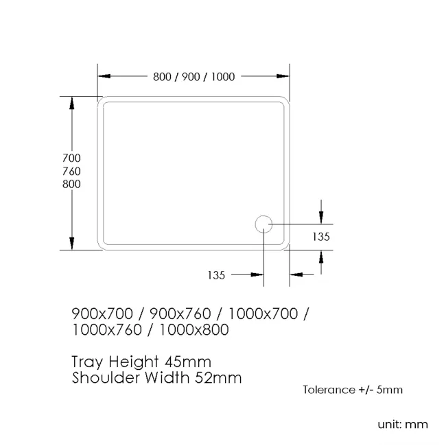 London Rectangular Stone Shower Tray 900x700mm & Riser Kit