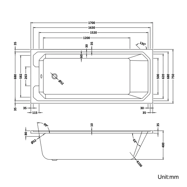 Warwick 1700x750 Traditional Single Ended Bath