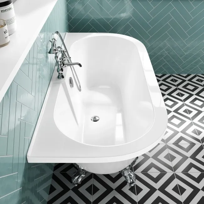 Harrow 1700mm Back To Wall Roll Top Bath - Chrome Ball Feet