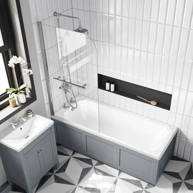 Warwick 1700x700 Traditional Shower Bath & 6mm Easy Clean Screen with Rail