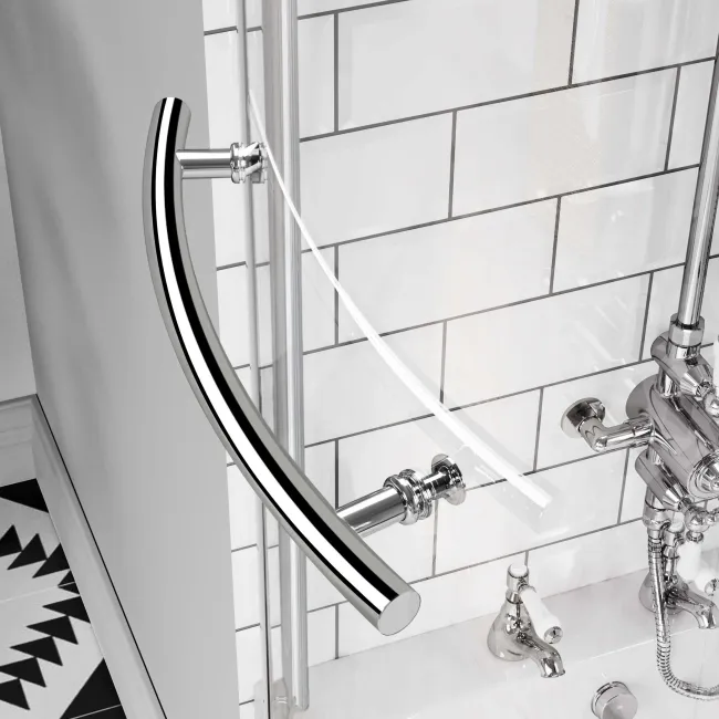 P Shaped 1700 Shower Bath with Front Panel & 6mm Easy Clean Screen with Rail - Left Handed