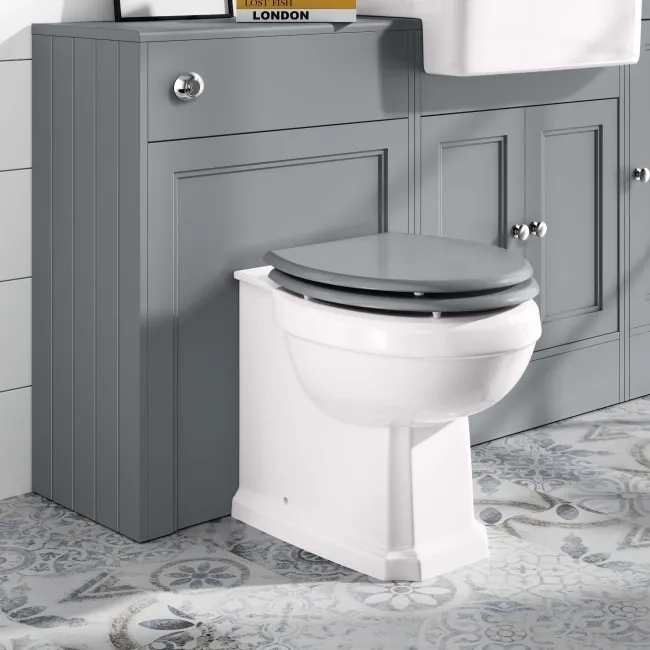 Hudson Traditional Back To Wall Toilet With Dove Grey Wooden Seat
