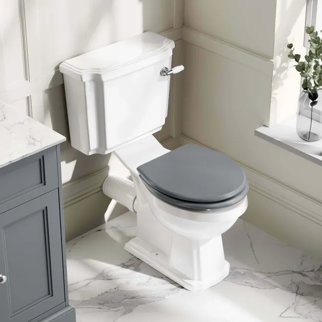 Hudson Traditional Close Coupled Toilet With Dove Grey Wooden Seat
