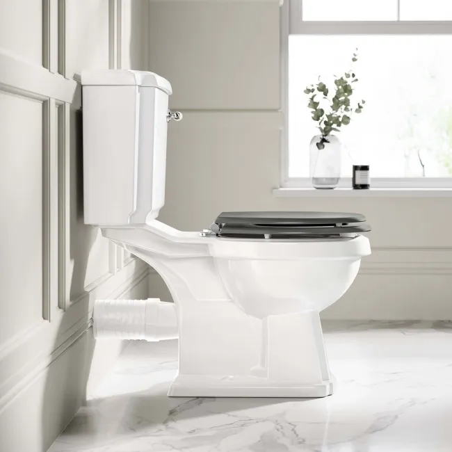 Hudson Traditional Close Coupled Toilet With Graphite Grey Wooden Seat