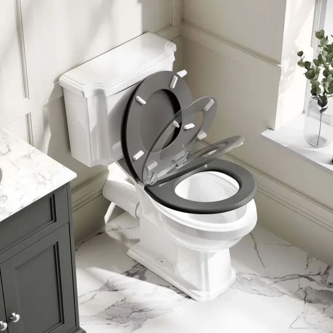 Hudson Traditional Close Coupled Toilet With Graphite Grey Wooden Seat