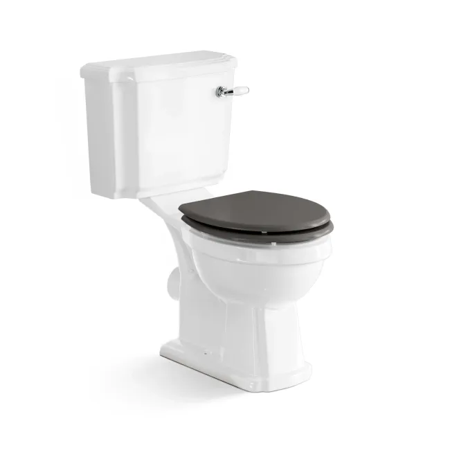 Hudson Traditional Close Coupled Toilet With Graphite Grey Wooden Seat
