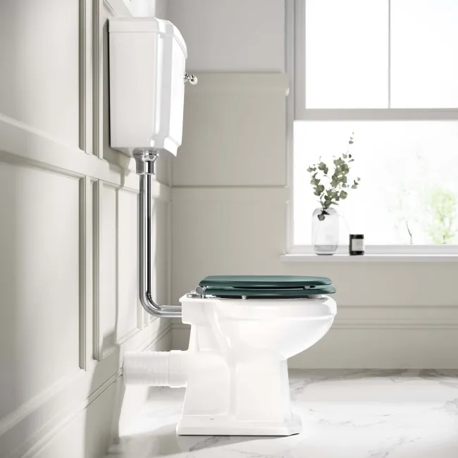 Hudson Traditional Toilet With Low-Level Cistern and Midnight Green Wooden Seat