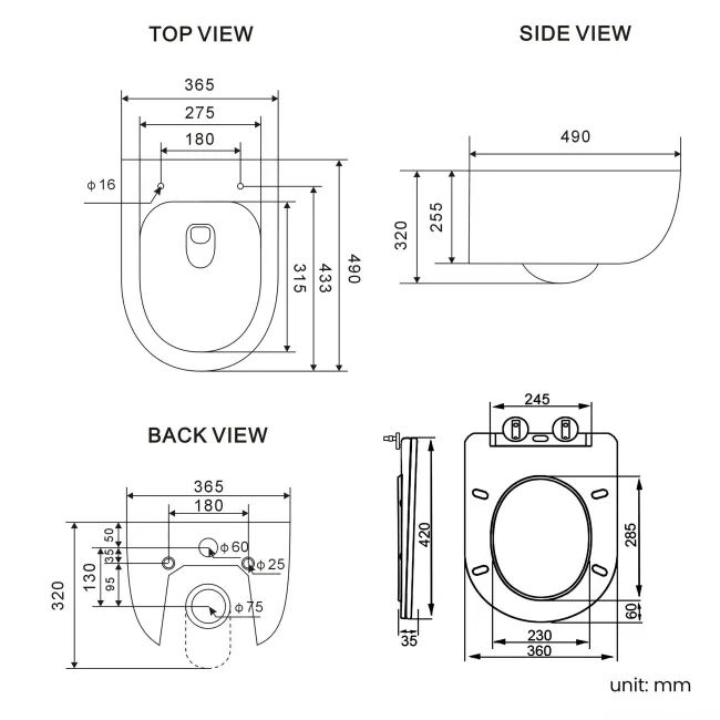 Tulsa Matt Cappuccino Rimless Wall Hung Toilet With Premium Soft Close Slim Seat