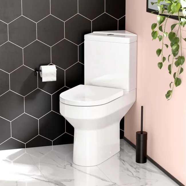 Denver Rimless Comfort Height Close Coupled Corner Toilet With Soft Close Seat