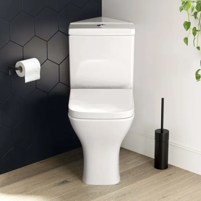 Atlanta Fully Back to Wall Close Coupled Corner Toilet With Soft Close Seat