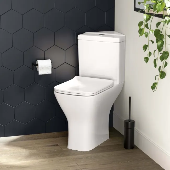 Atlanta Comfort Height Close Coupled Corner Toilet With Soft Close Slim Seat