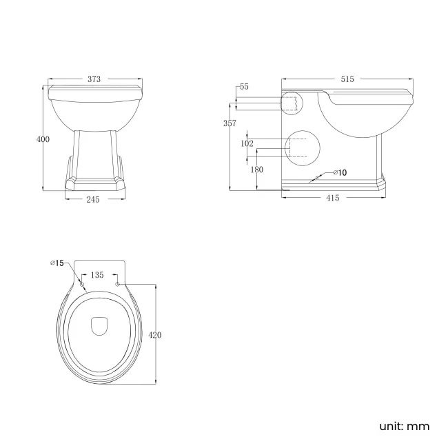 Hudson Traditional Back To Wall Toilet With Cotton White Wooden Seat - Brushed Brass Hinges