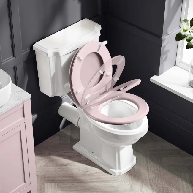Hudson Traditional Close Coupled Toilet With Cashmere Pink Wooden Seat