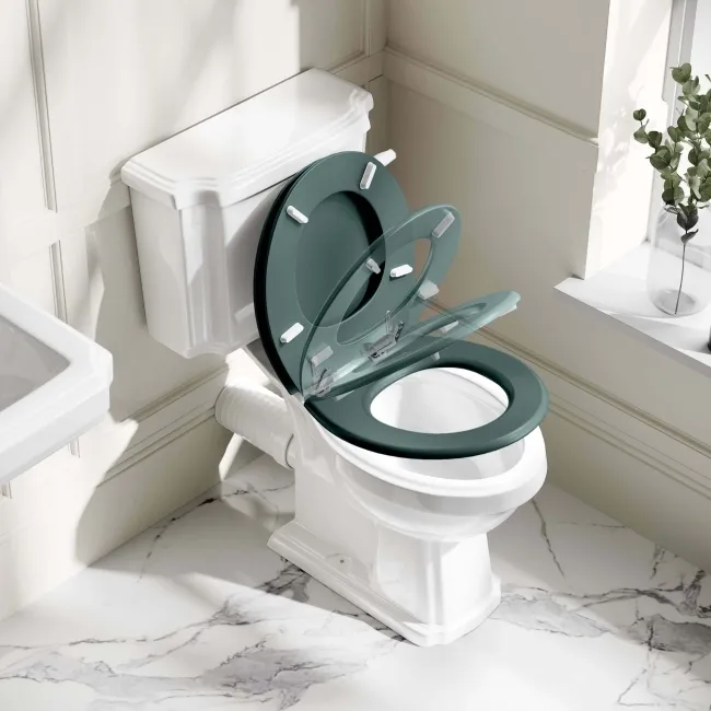 Hudson Traditional Close Coupled Toilet With Midnight Green Seat & Pedestal Basin - Single Tap Hole