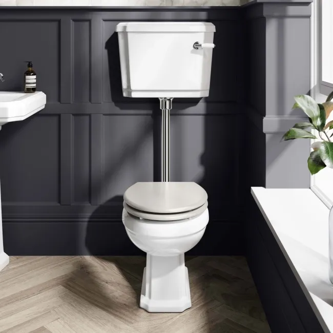 Hudson Traditional Low-Level Toilet With Cotton White Seat & Pedestal Basin - Single Tap Hole