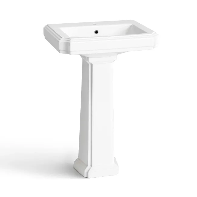 Hudson Traditional Low-Level Toilet With Cotton White Seat & Pedestal Basin - Single Tap Hole