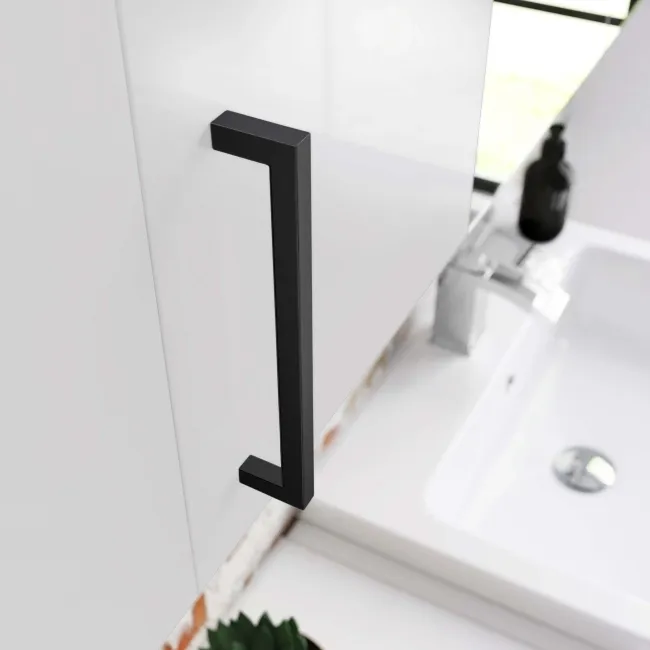 Harper Gloss White Wall Hung Cabinet 600x300mm - Black Accents