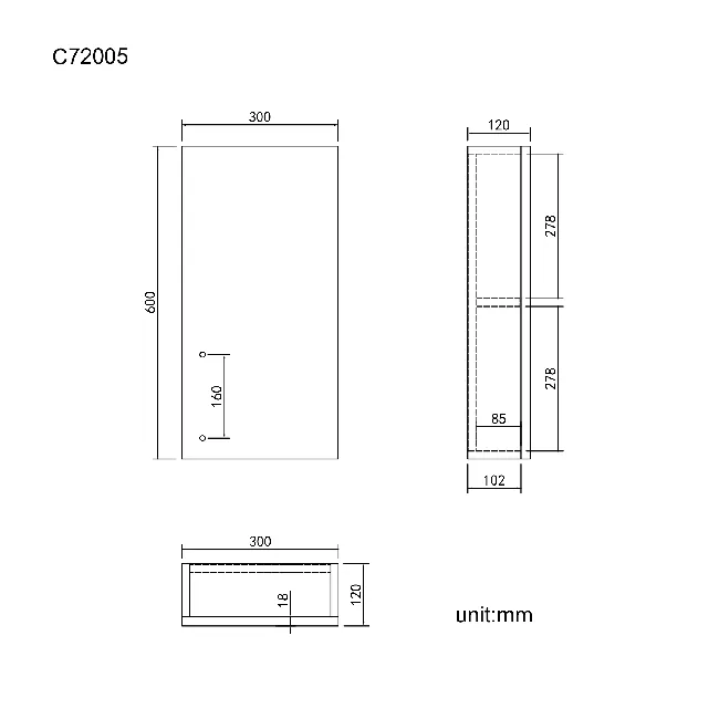 Harper Gloss White Wall Hung Cabinet 600x300mm - Black Accents