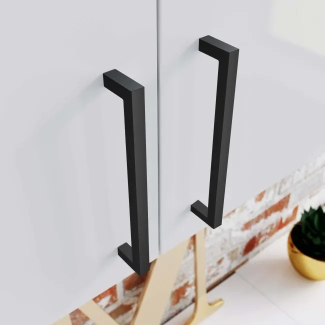 White Wall Hung Cabinet 600x600mm - Black Accents