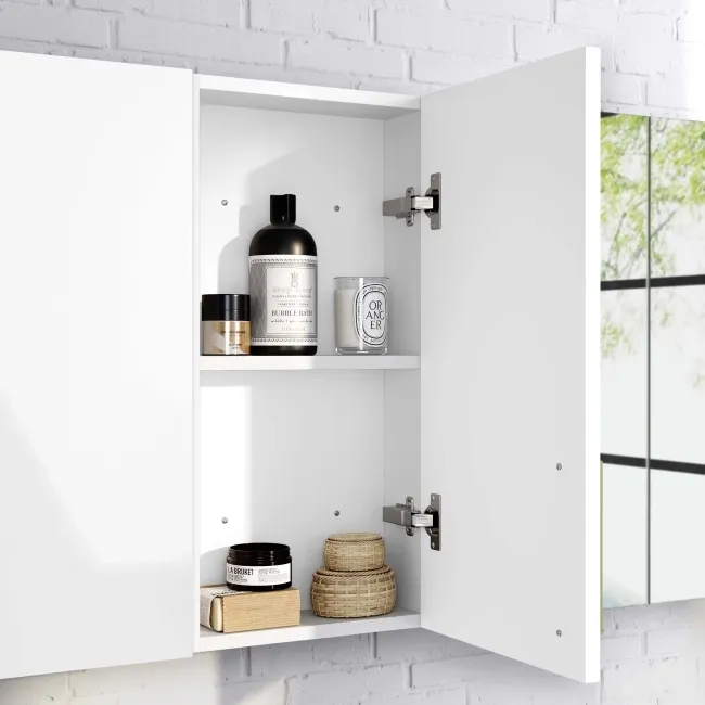 Harper Gloss White Wall Hung Cabinet 600x300mm - Brushed Brass Accents