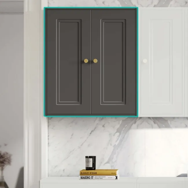 Graphite Grey Wall Hung Cabinet 700x600mm - Brushed Brass Accents