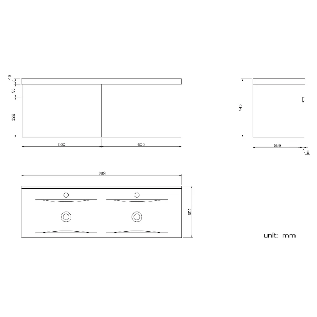 Trent Gloss White Wall Hung Double Basin Drawer Vanity 1200mm
