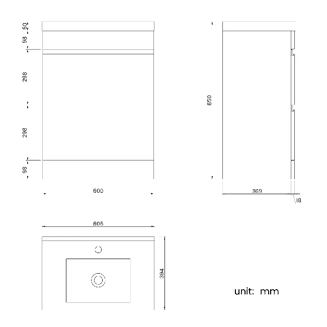 Trent Stone Grey Basin Drawer Vanity 600mm