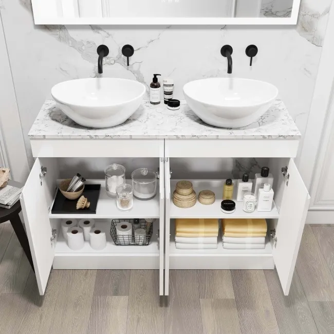 Trent Gloss White Double Vanity with Marble Top & Oval Counter Top Basin 1200mm