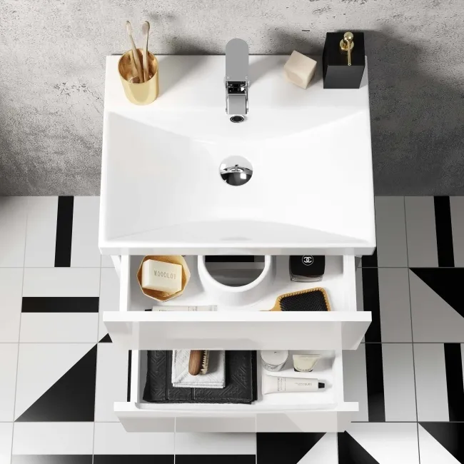 Austin Gloss White Wall Hung Basin Drawer Vanity 500mm