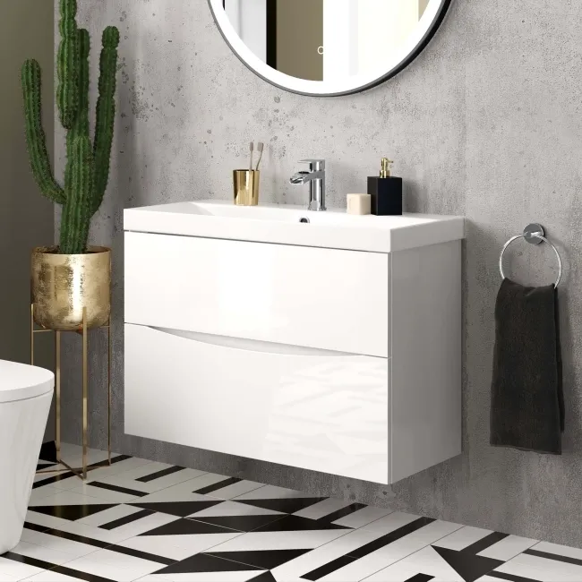 Austin Gloss White Wall Hung Basin Drawer Vanity 800mm