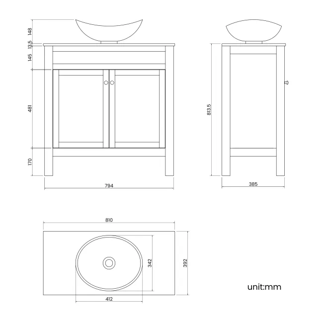 Bermuda Chalk White Vanity with Marble Top & Oval Counter Top Basin 800mm