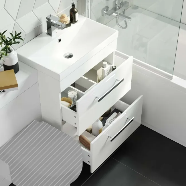 Avon Gloss White Basin Drawer Vanity and Back To Wall Toilet Unit 1100mm - Excludes Toilet