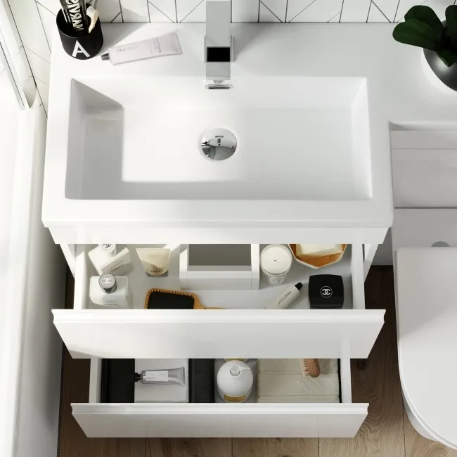 Trent Gloss White Combination Basin Drawer and Aruba Toilet 1100mm - Left Handed